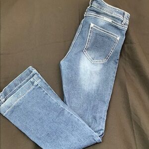 Blue Flare Wide Leg Jeans with Subtle Fading